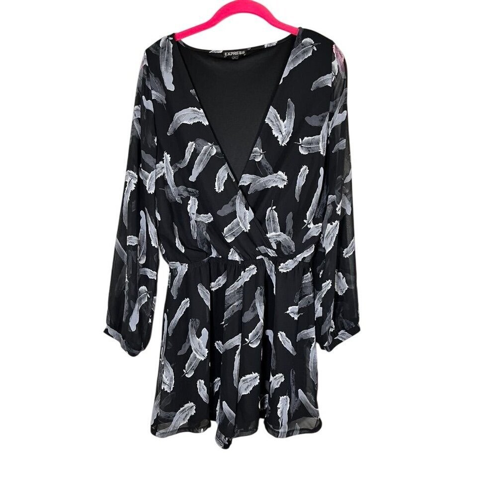 Retro Feather Romper Black‎ M Boho Preppy Classic Chic Glam Neutral Minimalist